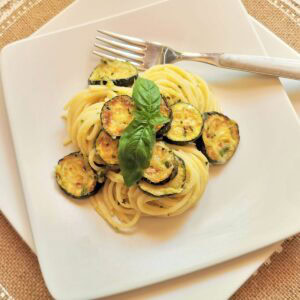 Spaghetti with fried zucchini alla Nerano.