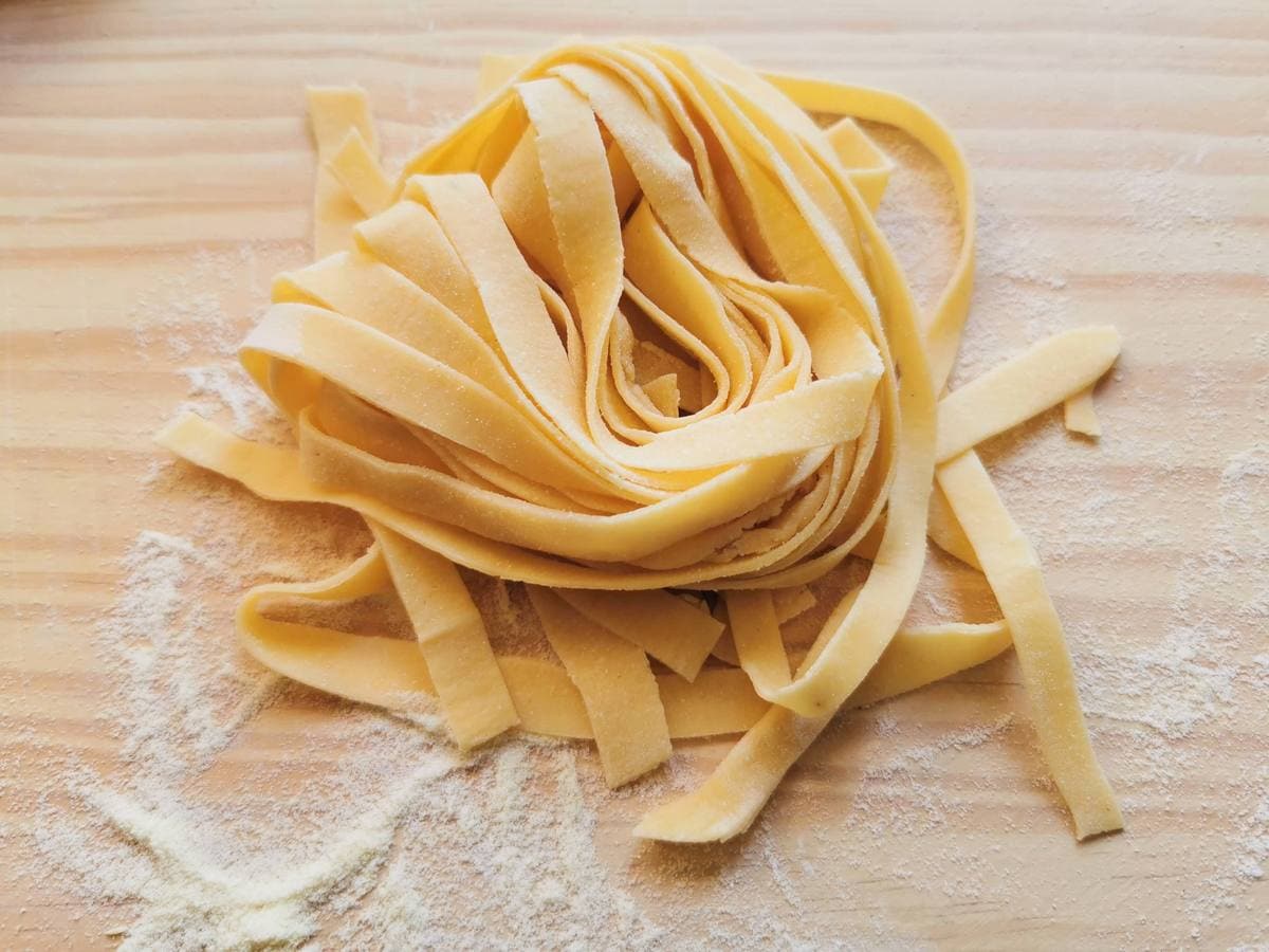 Homemade tagliatelle pasta.