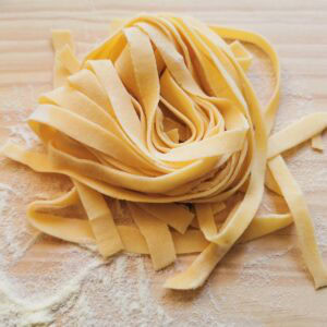 Homemade tagliatelle pasta.